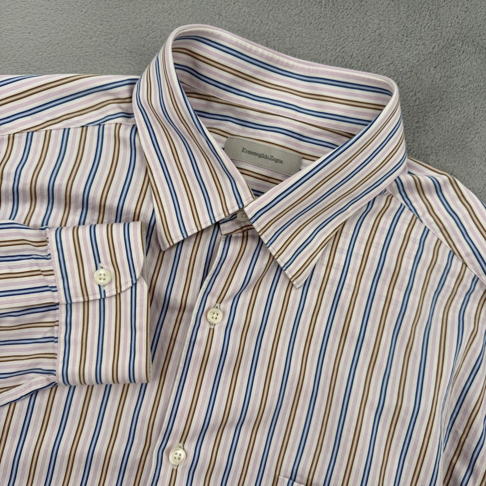 Ermenegildo‎ Zegna Mens Striped Button Down Shirt Made in Italy Size XL